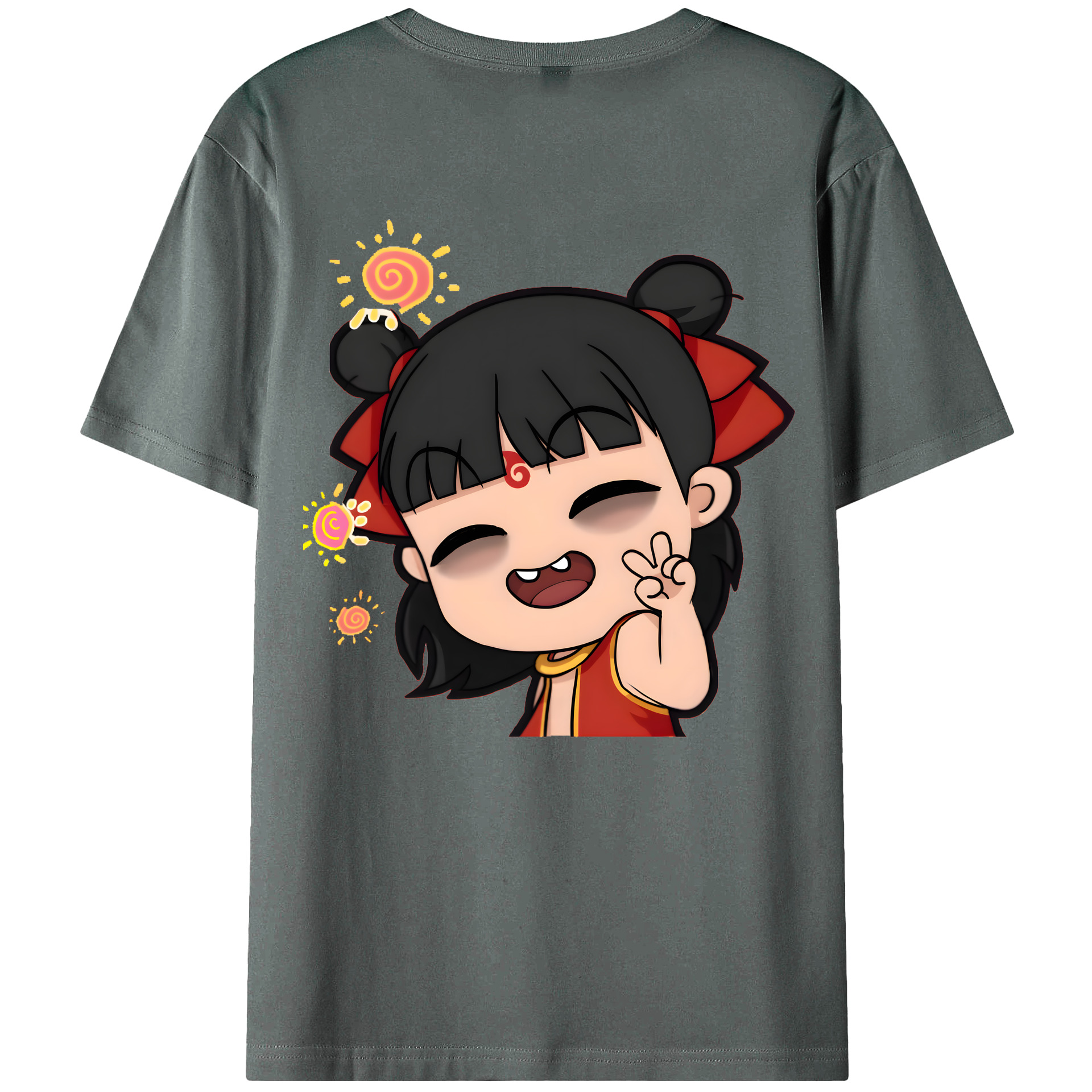 （画像用） Ne Zha 2 ナタ 魔童の大暴れ 綿100％ メンズ半袖Tシャツ（バックプリント） 通気性